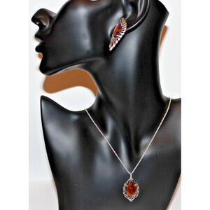 Vintage Sterling Silver Abalone Pendant Necklace & Earrings Set STER KBN